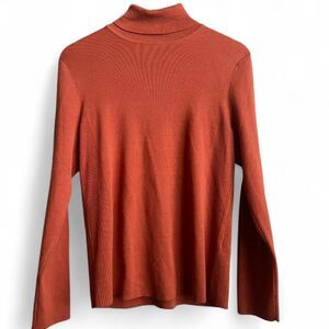 00’s Y2K Chico’s Rich Pumpkin Orange Long Sleeved Turtleneck W/Ribbed Paneling